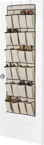 Whitmor 24 Pocket Over The Door Shoe Bag, Espresso Trim - Image 3
