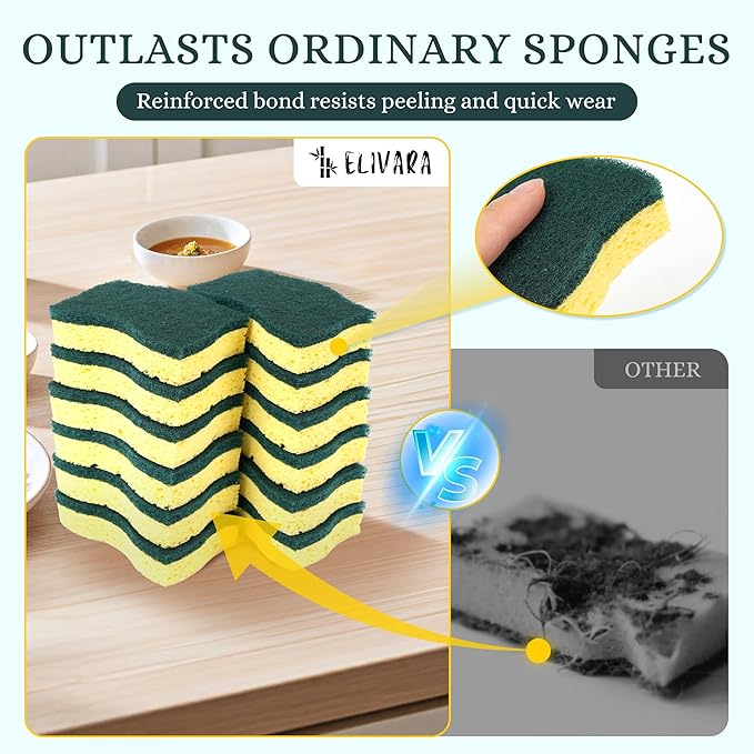 Kitchen Sponges – 12 Pack – Non-Scratch Dual-Sided Cellulose Scrub Sponges - Image 2