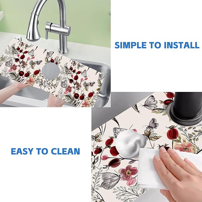 Vintage Flower Plants Butterfly Dish Drying Mat - Image 5