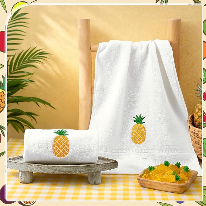 2 Pcs Pineapple Hand Towels White-Yellow Bathroom Decor 14x29 Inch Embroidered - Image 4