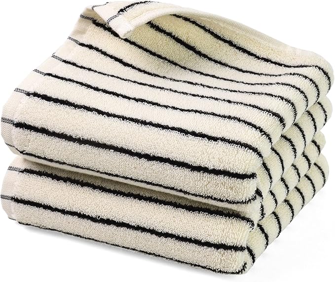 Jacquotha Black and White Striped Hand Towels by Jacquotha