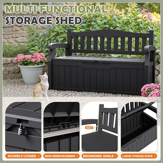 Homall 75 Gallon Outdoor Storage Benches Lockable Deck Box with Waterproof and UV Resistant, Waterproof Storage Box for Patio Furniture, Tools, Cushions (Black) - Image 6