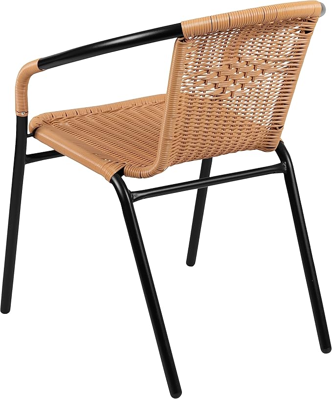 Flash Furniture Lila 4 Pack Beige Rattan Indoor-Outdoor Restaurant Stack Chair | Versatile and Stylish Seating - Image 8