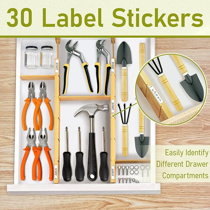 Whitmor Adjustable Bamboo Drawer Dividers, Expandable 17"-22" Drawer Organizer - Image 5