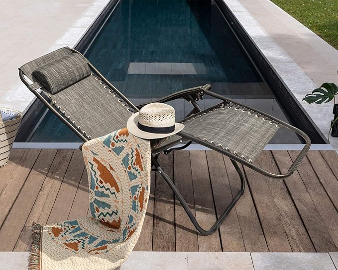 Homall Zero Gravity Chair - Adjustable Folding Lawn Chairs - Outdoor Gravity Reclining Lounge Chair with Pillows - Set of 2 (Double-Gray) - Image 7