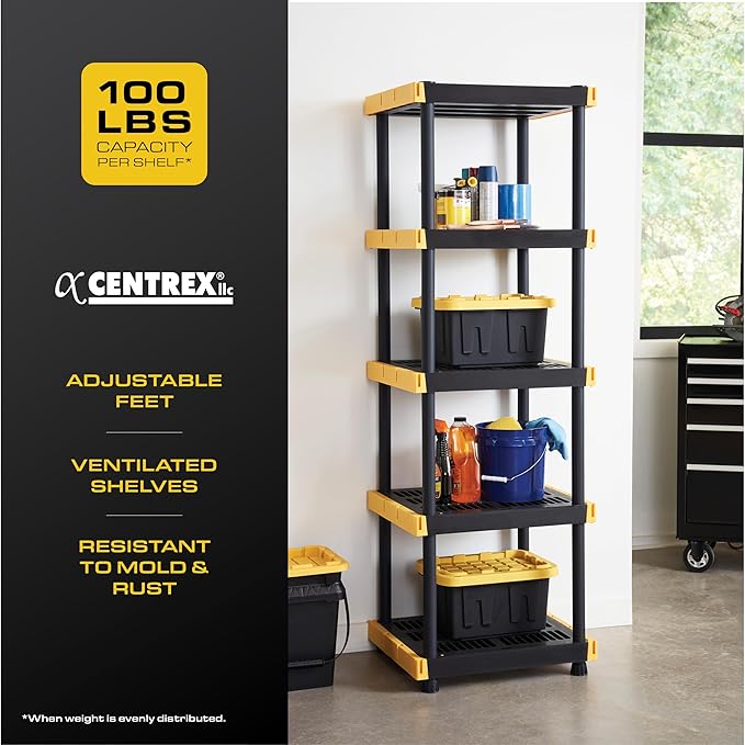 BLACK & YELLOW 5-Tier Heavy Duty Plastic Storage Shelving Unit, 5 Shelves Support up to 100lb/shelf, Organization and Storage, Weather-Resistant Design, Easy Assembly, American Made (72H x 24W x 20D) - Image 4