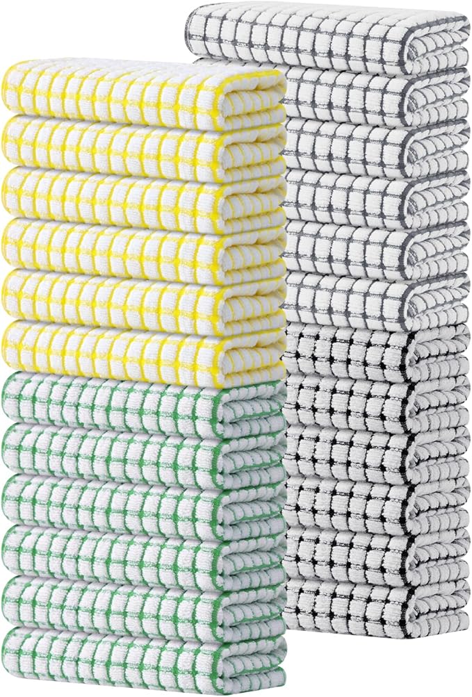 Kitinjoy Cotton 24 Pack Terry Kitchen Towels, 16 x 25 Inches Super Soft and by Kitinjoy