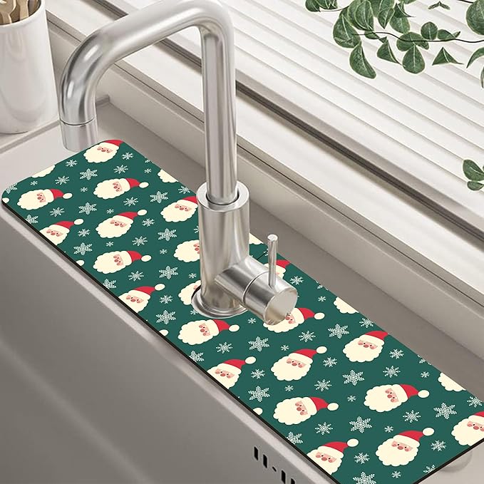 Christmas Kitchen Sink Splash Guard Mat Santa Claus and Snowflakes Sink Splash by Unknown