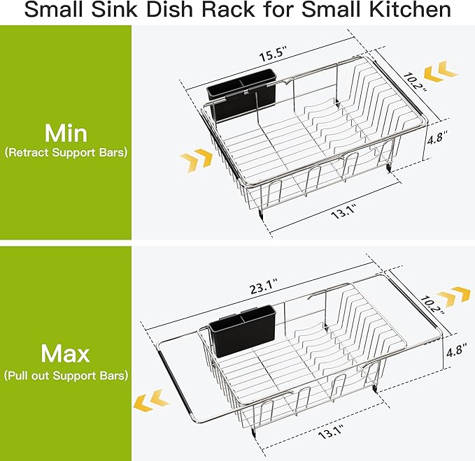 JASIWAY Dish Drying Rack in Sink, Expandable Stainless Steel Dish Drainers - Image 4