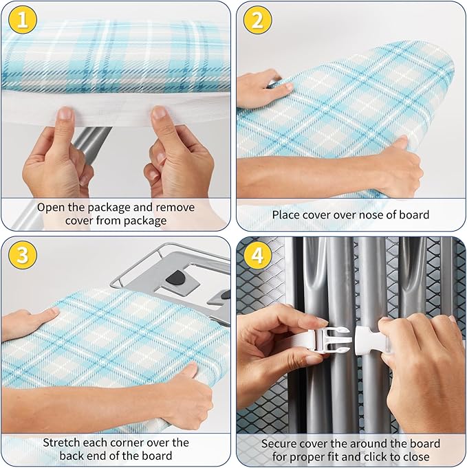BNDX 15"x54" Ironing Board Cover – Aqua Plaid Design, Thick Padding - Image 5