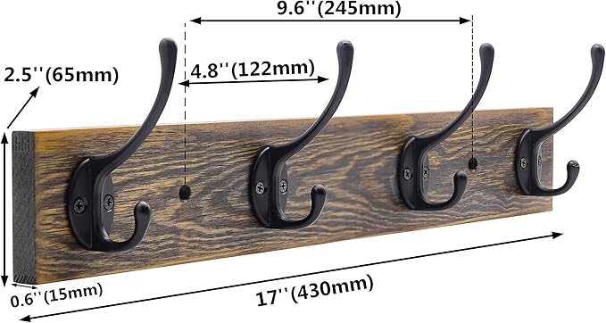 IBosins Wall Mounted Coat Rack, Entryway Hanging, Metal Wood Rack - Image 3