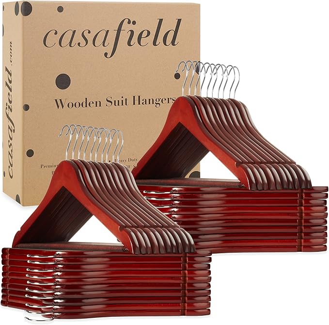 Casafield - 40 Cherry Wooden Suit Hangers - Premium Lotus Wood - Image 6