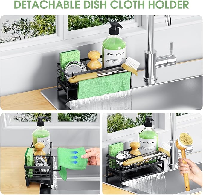 Self-Draining Kitchen Sink Caddy, Rustproof Non-Slip Metal Sponge Holder - Image 6