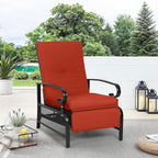 Oakcloud Adjustable Outdoor Lounge Chair Metal Patio Relaxing Recliner Chair with Removable Cushions(Red) - Image 2