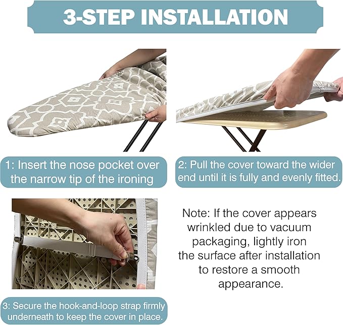 Ironing Board Cover and Pad 18"x54" Extra Thick Natural Cotton, Scorch and - Image 8