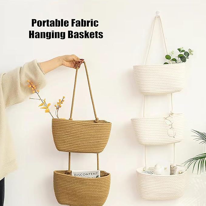 AARAINBOW Wall Hanging Cotton Baskets, Large 3 Tier Decorative Basket - Image 6