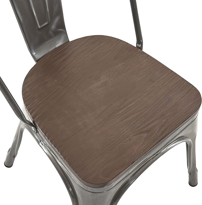 Nazhura Metal Dining Chair Farmhouse Tolix Style for Kitchen Dining Room Patio, 18 Inch, Stackable, Waterproof Indoor/Outdoor (Sets of 4) (Brushed Metal with Wood Padding) - Image 5