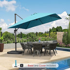 PURPLE LEAF 10'×10' Patio Umbrella with Base and Cover Outdoor Umbrella Large Cantilever Windproof Offset Heavy Duty Sun Umbrella for Garden Deck Pool Patio Turquoise Blue - Image 2