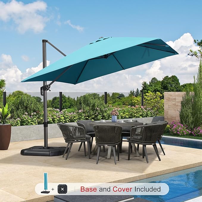PURPLE LEAF 10'×10' Patio Umbrella with Base and Cover Outdoor Umbrella Large Cantilever Windproof Offset Heavy Duty Sun Umbrella for Garden Deck Pool Patio Turquoise Blue - Image 2