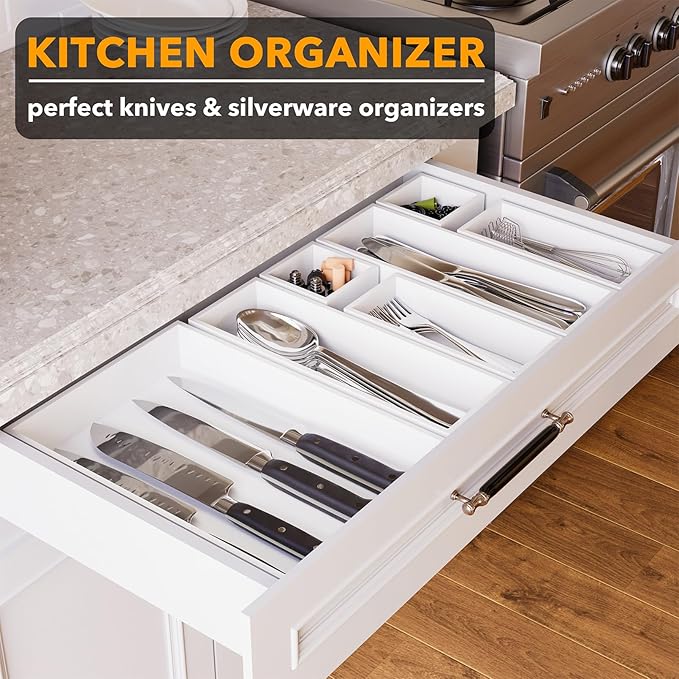 SpaceAid 7-Piece Bamboo Drawer Organizer Storage Boxes Set, Wood Tray Junk - Image 4