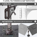 10 X 13 FT Cantilever Outdoor Patio Umbrella with Led Lights Large Heavy Duty 360° Rotation Double Top Offset Rectangular Umbrellas for Backyard Garden Pool Outside Deck, Grey - Image 5