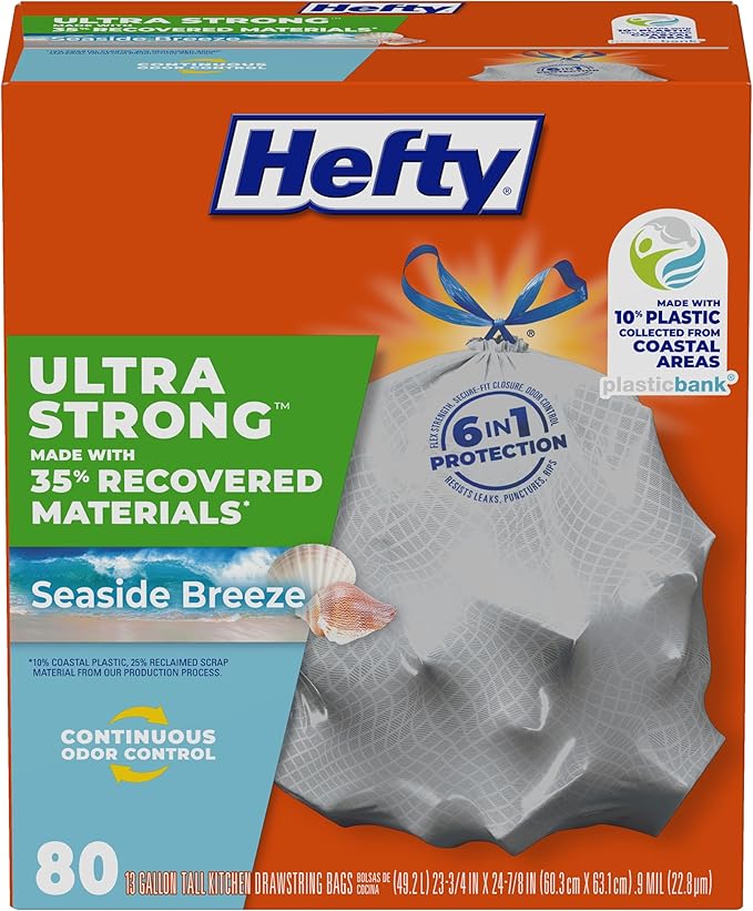 Hefty Ultra Strong 13 Gallon Trash Bags, Tall Kitchen Trash Bags Made by Hefty
