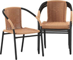 Flash Furniture Lila 4 Pack Beige Rattan Indoor-Outdoor Restaurant Stack Chair | Versatile and Stylish Seating by FlashFurniture