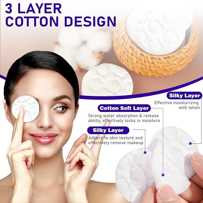 Premium Cotton Pads for Face, 100% Pure & Natural Organic Cotton Rounds - Image 3