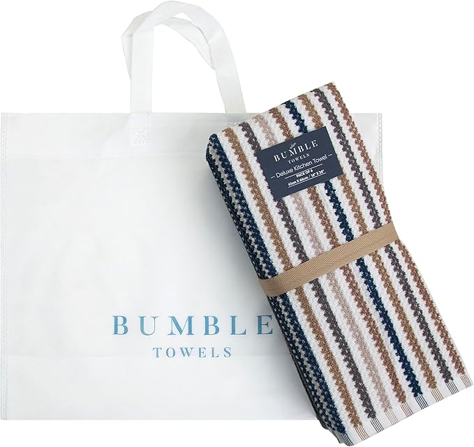 Premium Kitchen Towels | Large Cotton Kitchen Hand Towels | Popcorn Striped - Image 6