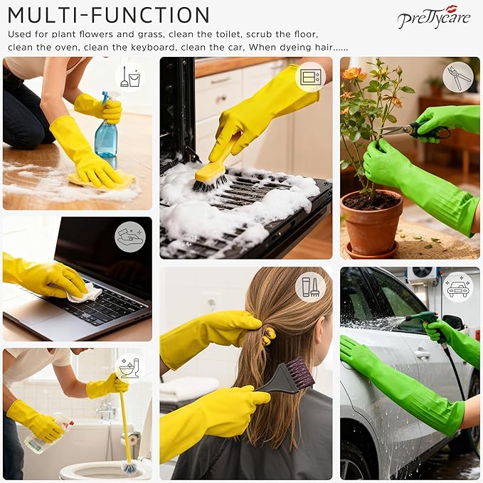 PrettyCare 2 Pairs Rubber Cleaning Gloves long & short - Image 5