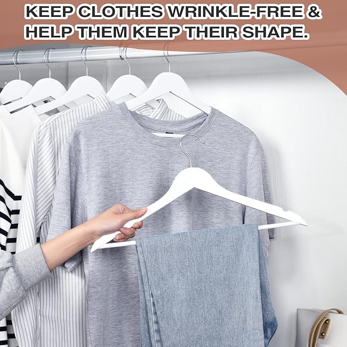 FairyHaus Wooden Hangers 30 Pack White, Slim Wood Coat Suits Hanger - Image 8