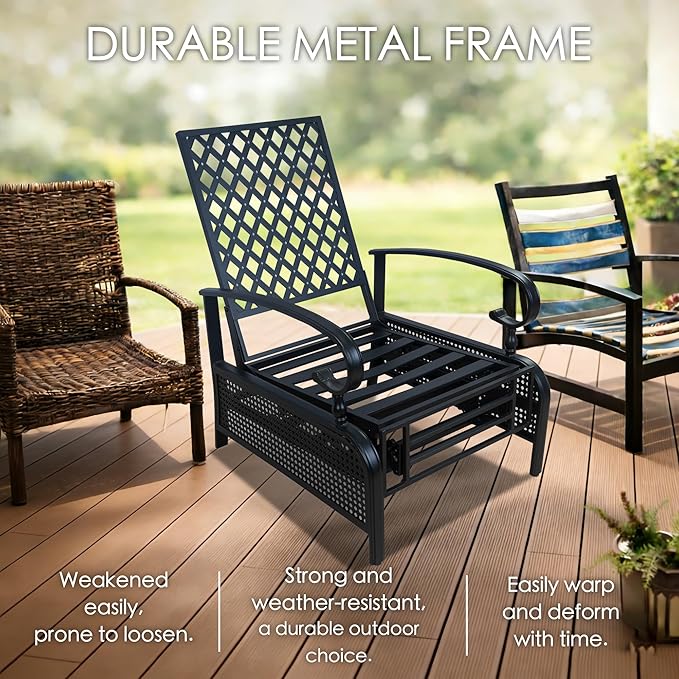 Kozyard Adjustable Outdoor Reclining Lounge Chair, Cushioned Patio Chaise Lounge with Extendable Metal Frame for Sunbathing, Reading & Relaxing – Comfortable Outdoor Recliner(Aqua) - Image 3