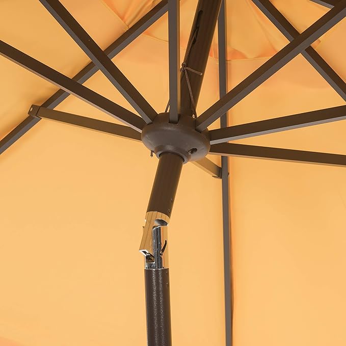 SAFAVIEH 9ft Outdoor Patio Umbrella, Round, Valance, Yellow & White Trim, Auto Crank Tilt, UV Resistant for Deck, Backyard, Poolside (PAT8006B) - Image 8
