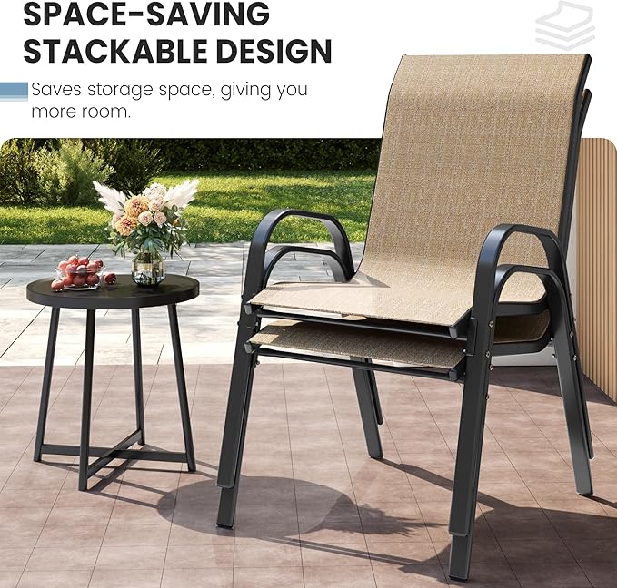 Patio Dining Chair Set of 6, Outdoor Stackable Dining Chairs High Back for All Weather, Patio Furniture for Backyard, Porch, Garden, Pool Deck (Brown) - Image 6