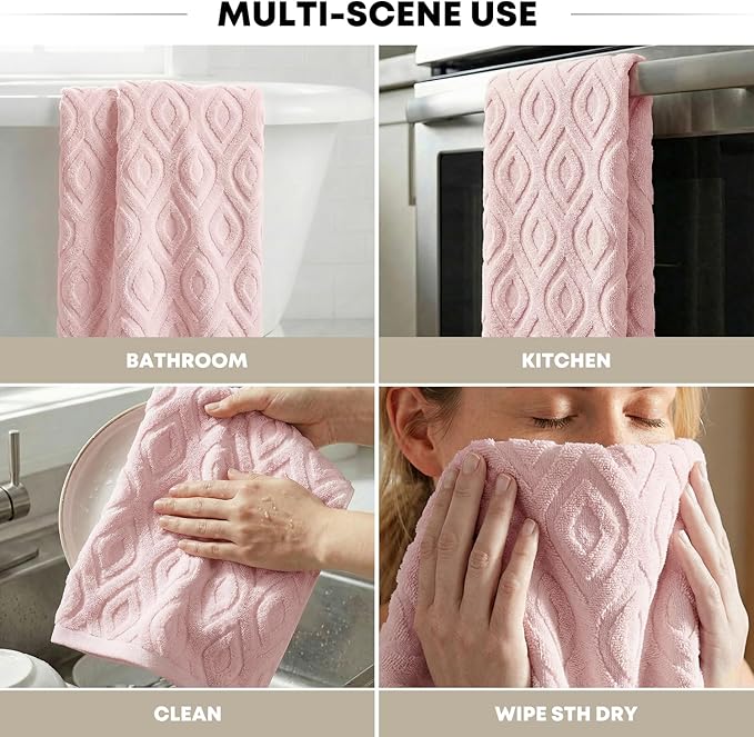 Artoid Mode 1 Pc Pink 3D Diamond Grid Jacquard Hand Towels - Image 6
