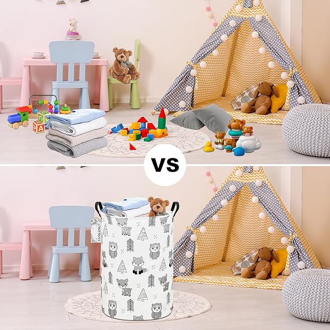 FANKANG Storage Basket, Nursery Hamper Canvas Laundry Basket Foldable - Image 7