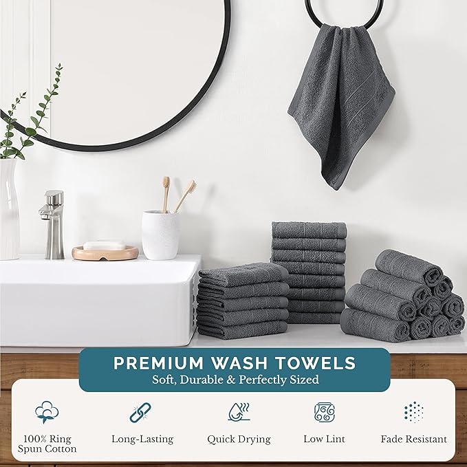 Casa Platino Wash Cloths Pack of 24-100% Cotton Washcloths - Image 2