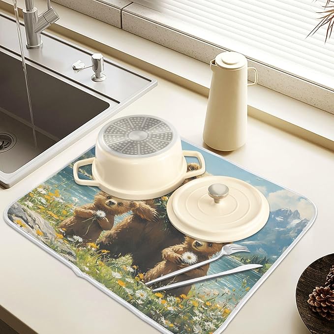 Three Bear Dish Drying Mat for Kitchen Ccounter Absorbent Microfiber Small - Image 5