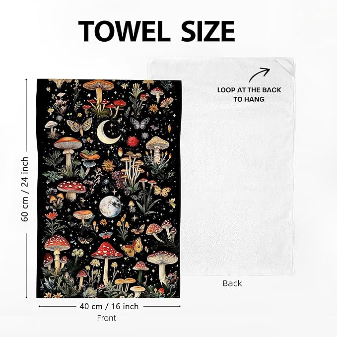 Mushroom Moth Kitchen Towels Decorative Set of 4, Witchy Dish Towels Absorbent - Image 2