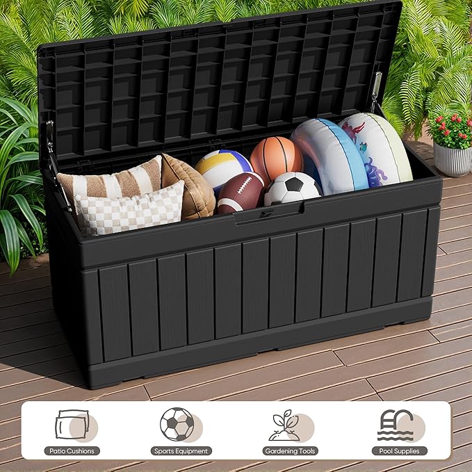 JUMMICO 78 Gallon Outdoor Deck Box Large Resin Storage Box for Patio Furniture Cushions and Garden Tools (Black) - Image 3