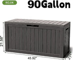 ROJIK Outdoor Storage Housing Deck Box - Waterproof Patio Furniture, Garden Tools, Cushions, Pool Accessories Storage Bench with Lockable Lid and Side Handles (Black 90 Gal) - Image 2