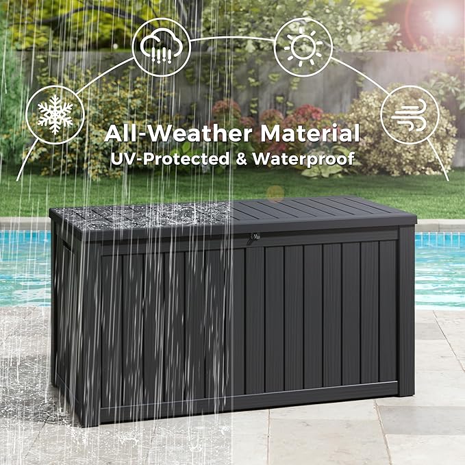 Outdoor Storage Box, Resin Deck Boxes Indoor and outdoor, Waterproof Storage Box Lockable Lid (Black, 160 Gallon) - Image 5