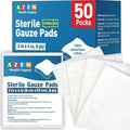 AZEN 50 Pack Sterile Gauze Pads, 8-Ply Cotton Gauze Sponges by AZEN