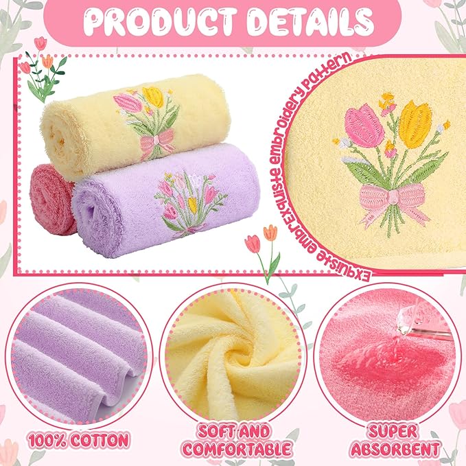 3 Pcs Tulips Bouquet Hand Towels Spring Pink Tulips Flower Bath Towels 14 x 29 - Image 4
