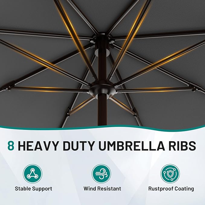 AreShark 9 FT Patio Umbrella for Outdoor, Outdoor Table Umbrella with Push Button Tilt and Crank, Outdoor Patio Umbrellas with 8 Sturdy Ribs for Market, Garden, Pool (Gray) - Image 3