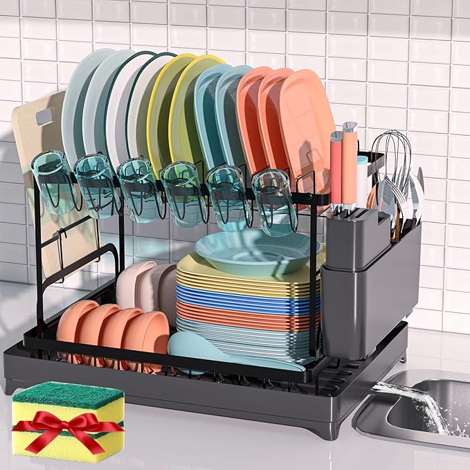Dish Drying Rack, 2 Tier Large Dish Drying Rack by XLMYS