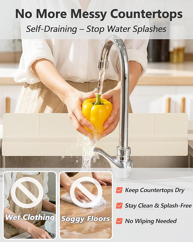 Kitchen Sink Splash Guard 18" Self-Draining Silicone Water Guard - Image 2