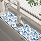 Kitchen Sink Splash Guard Faucet Mat Blue Floral and Hummingbird Absorbent Fast by Unknown
