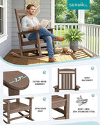 SERWALL HDPE Outdoor Rocking Chair for Adults, Heavy Duty Patio Rocking Chair, All-Weather Oversized Porch Rocker, Brown - Image 5