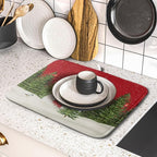 Christmas Dish Drying Mat for Kitchen Counter Red Xmas Snowman Trees Birds - Image 5